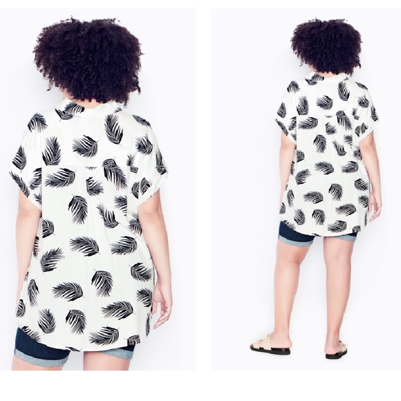 AVENUE Button Down Bowling Shirt Ivory Feather Short Sleeve Size 18 - Picture 2 of 13